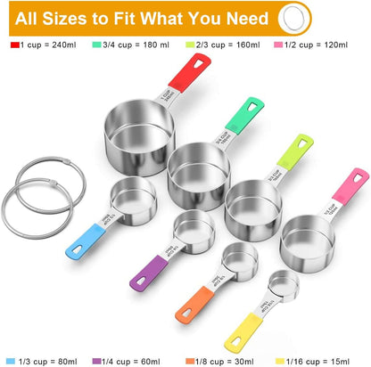 8-Piece Measuring Cups Set, Stainless Steel Nesting Measuring Cups, Perfect for Dry and Liquid Ingredients, Dishwasher Safe