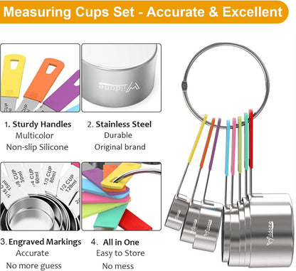 8-Piece Measuring Cups Set, Stainless Steel Nesting Measuring Cups, Perfect for Dry and Liquid Ingredients, Dishwasher Safe